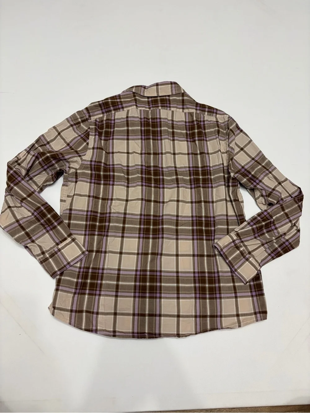 Banana Republic Men's Plaid Button-Down Shirt in Beige, Brown and Purple Sz L